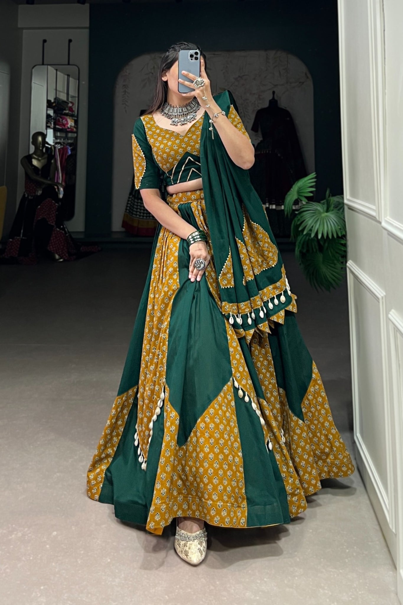 Mustard & Green Pure Cotton Chaniya Choli