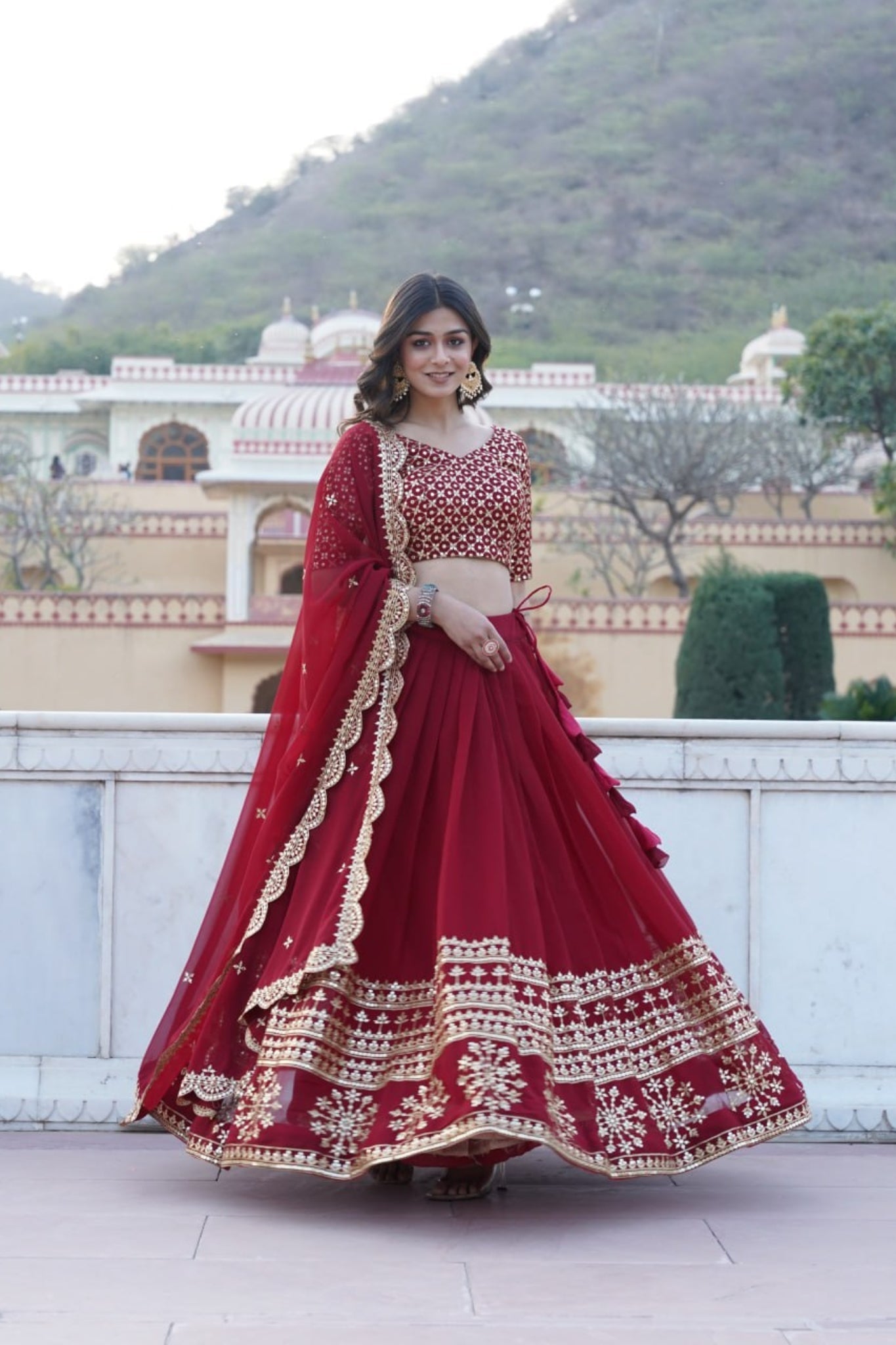 Georgette Flared Sequins And Embroidered Lehenga Choli