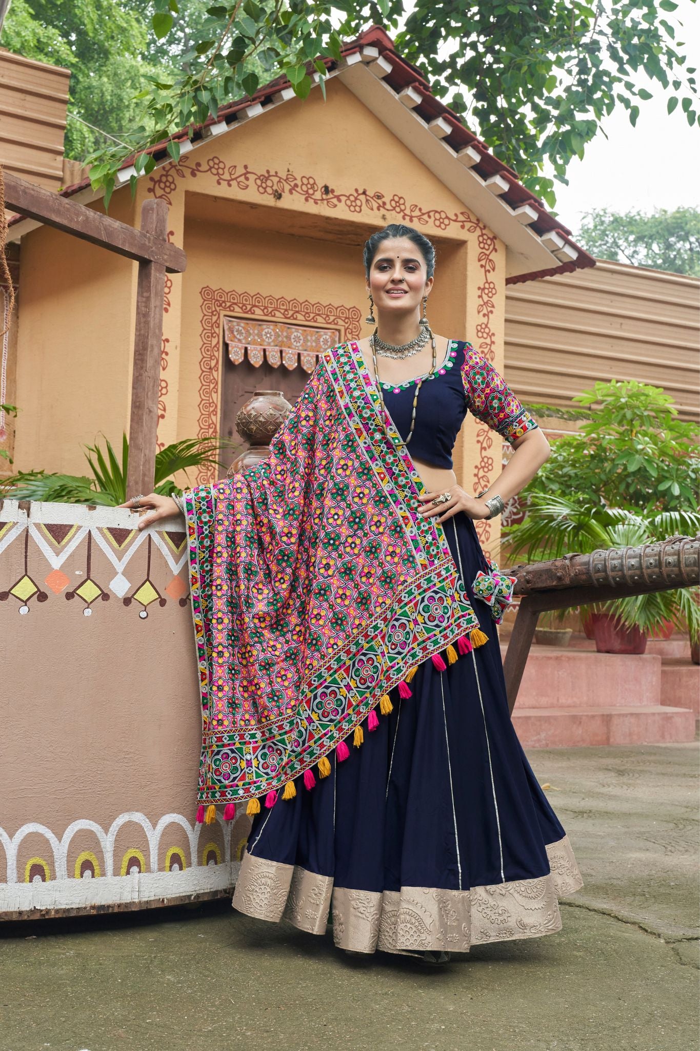 Navy Blue Viscose Rayon Lehenga Choli