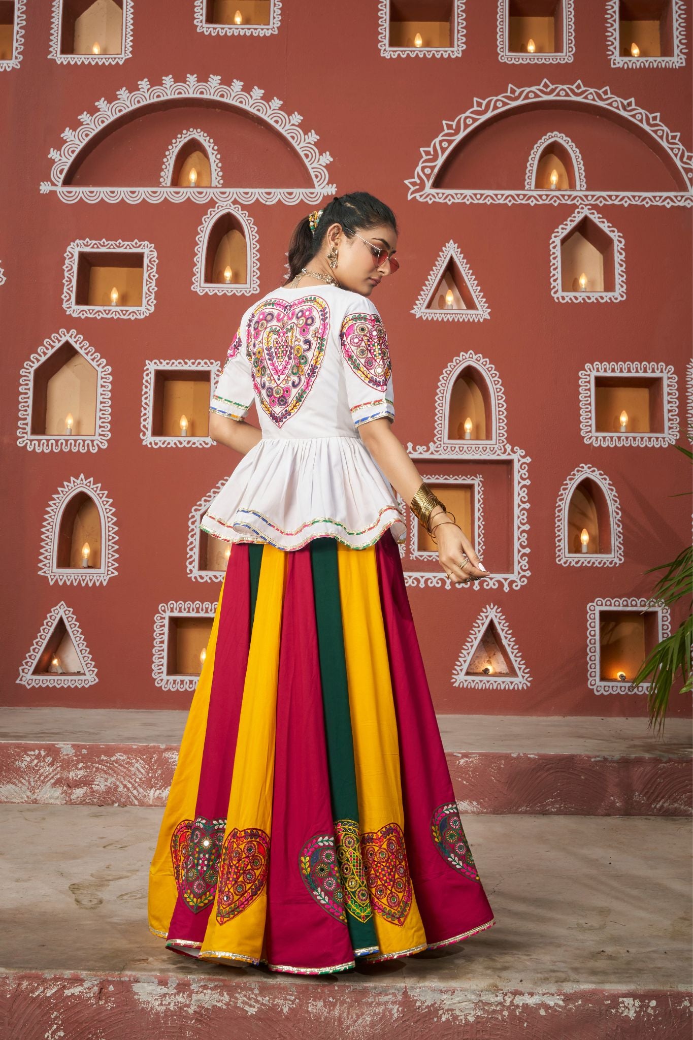 White Embroidered Work Multi Color Navratri Lehenga Choli