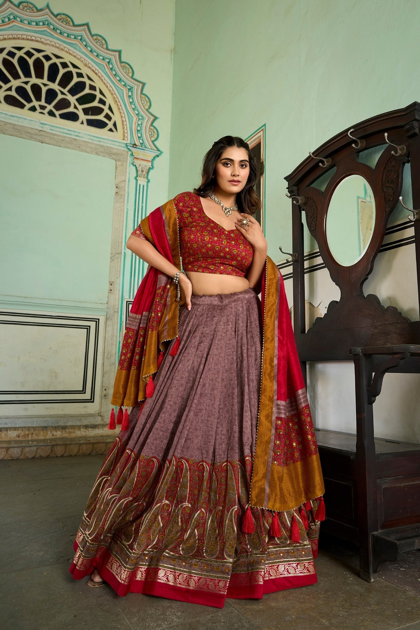 Elegance Kashmiri Printed Silk Lehenga Choli