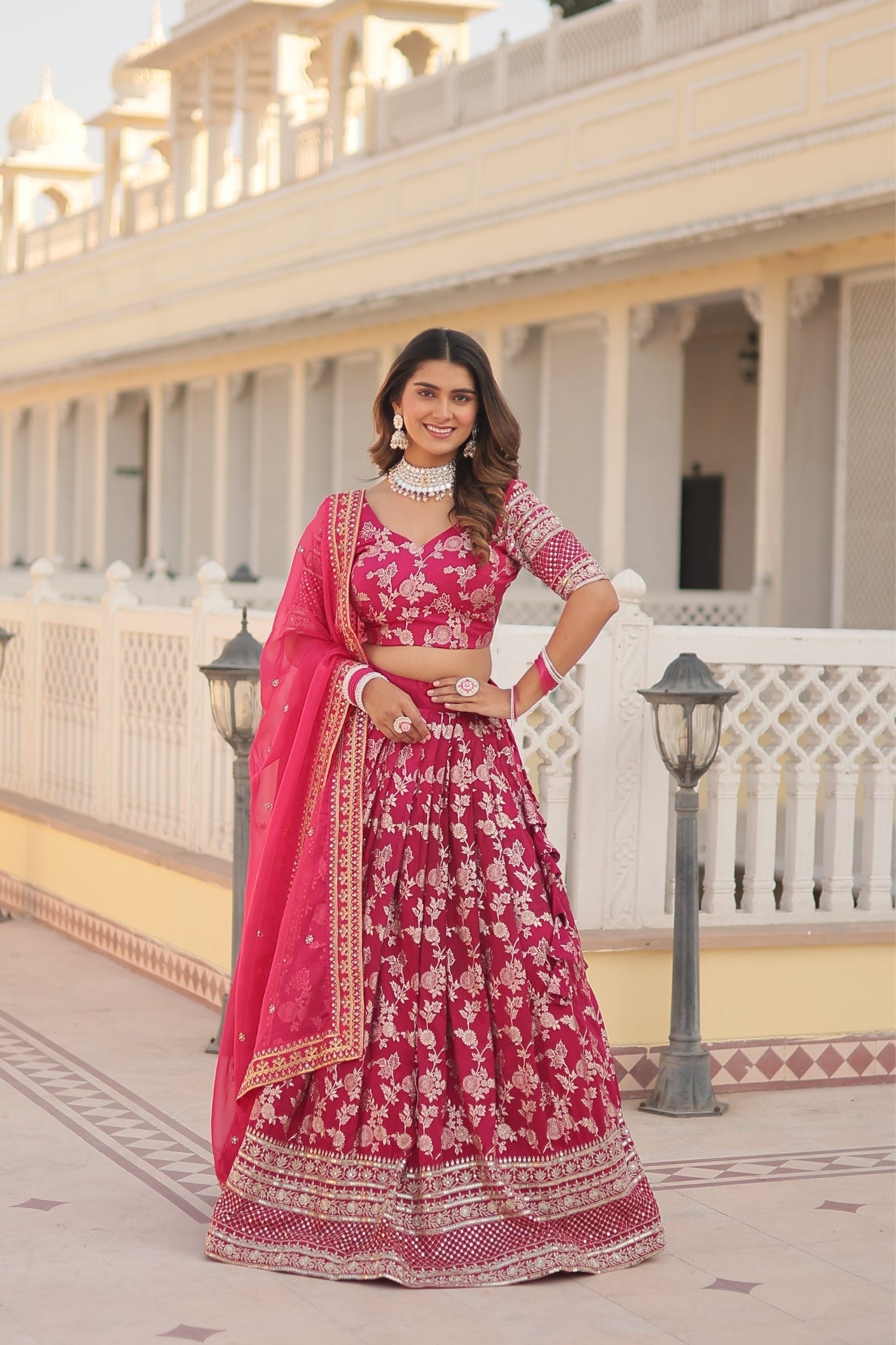 Elevate Stylish With Designer Jacquard Lehenga Choli