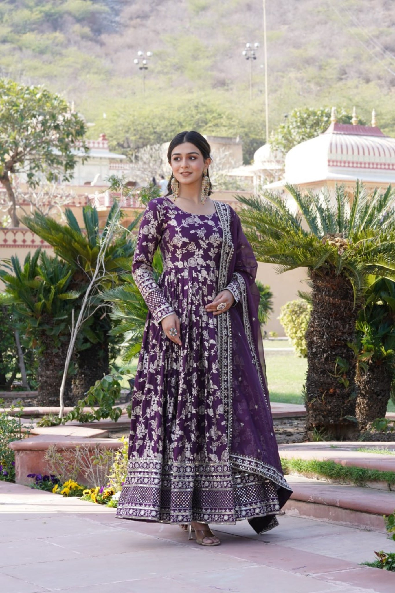 Sequins Embroidered Work Gown With Dupatta Set