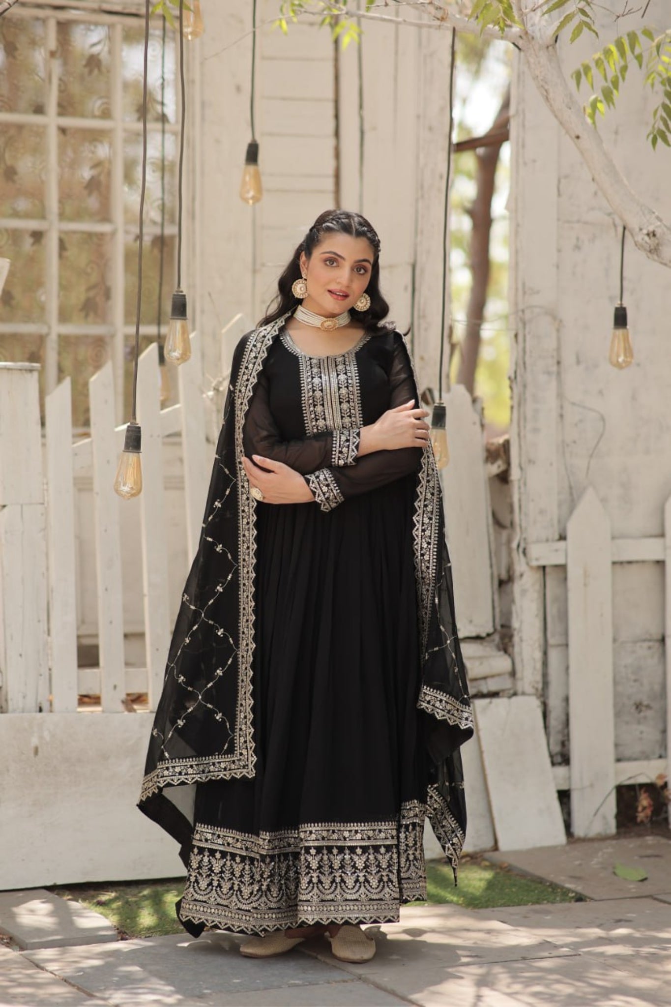 Designer Embroidered Work Stylish Gown With Dupatta Set