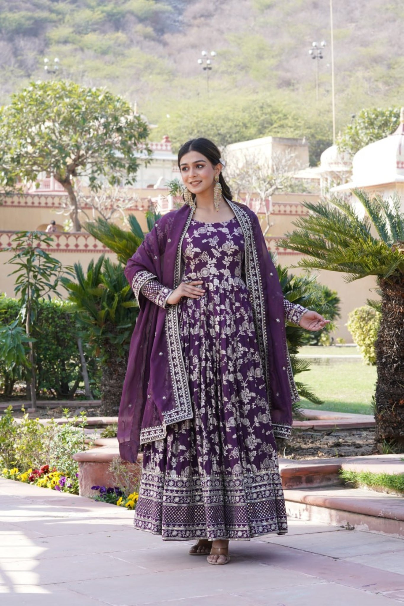 Sequins Embroidered Work Gown With Dupatta Set