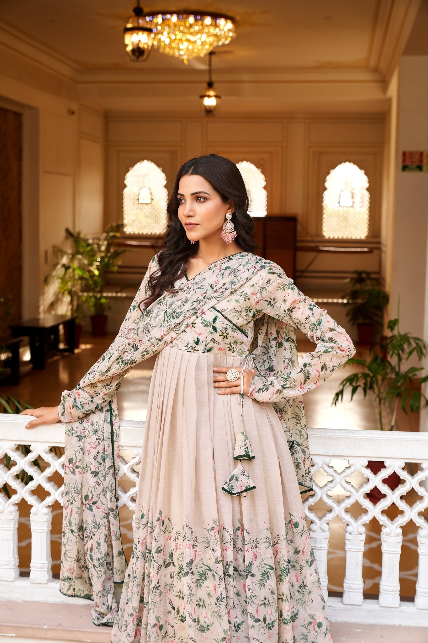 Anarkali Printed Kurta With Pent & Dupatta Set