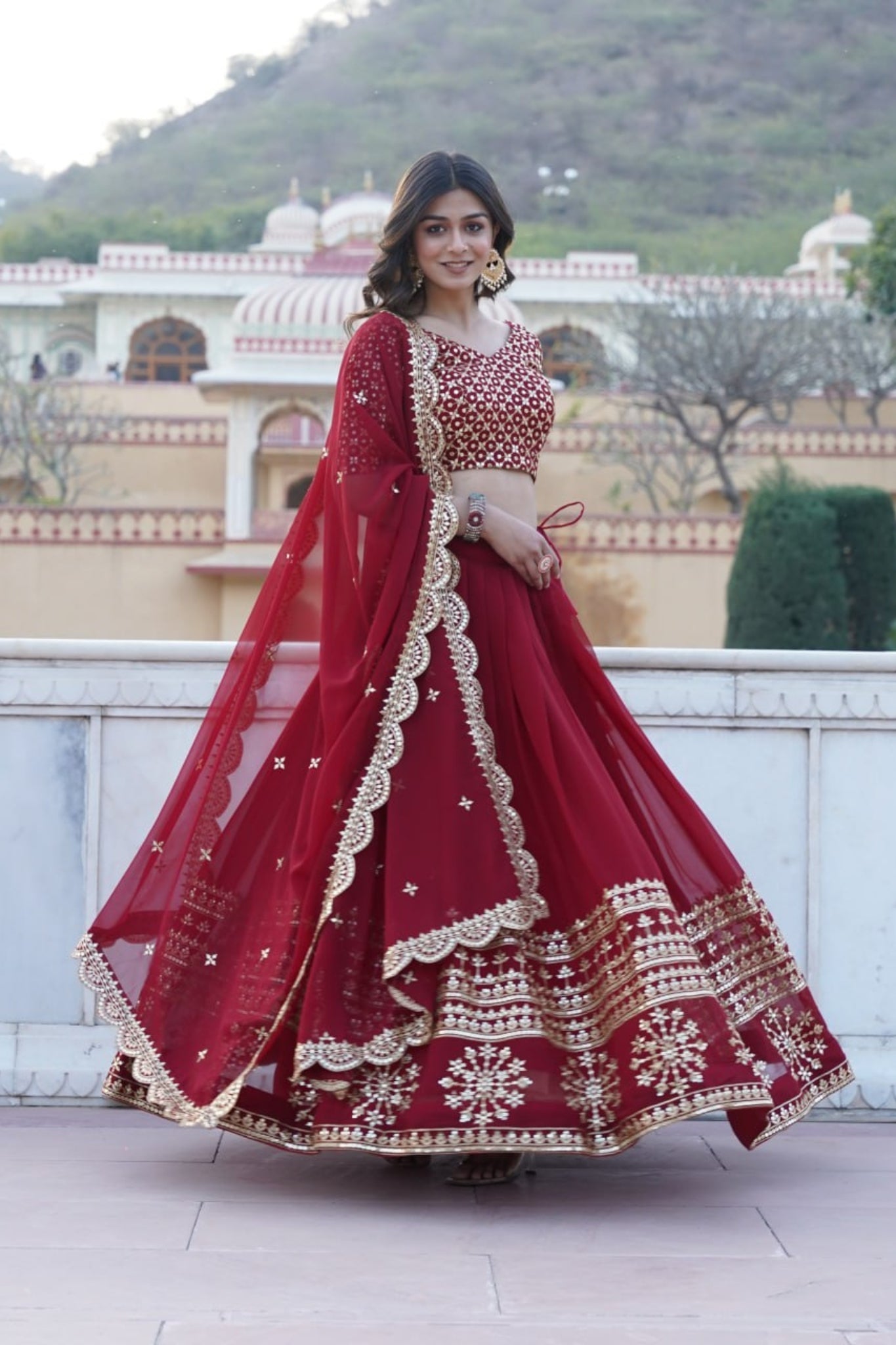 Georgette Flared Sequins And Embroidered Lehenga Choli