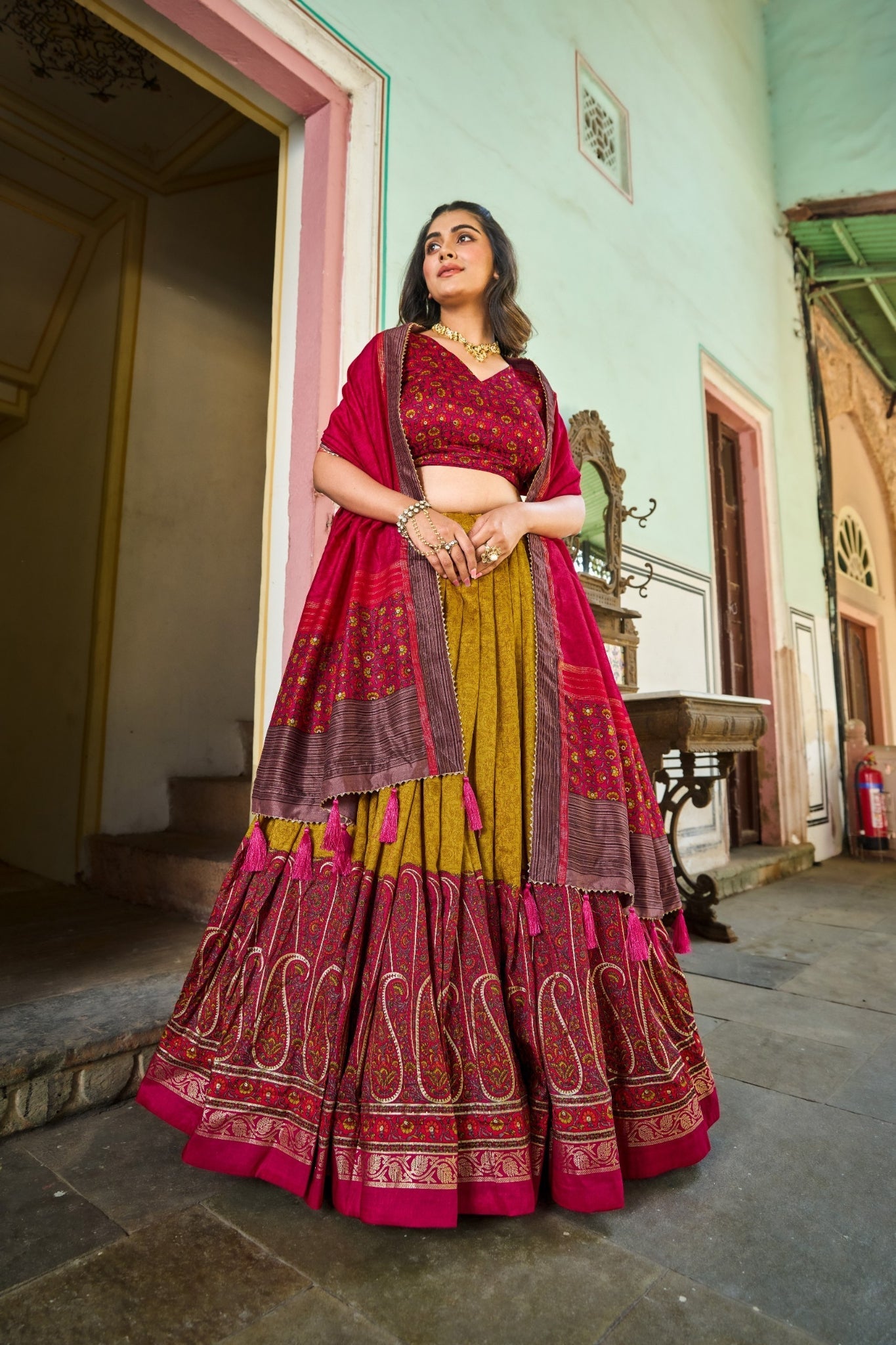 Elegance Kashmiri Printed Silk Lehenga Choli