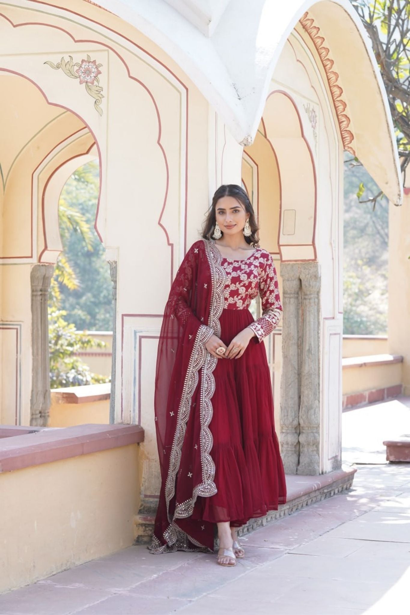 Traditional Elegance Anarkali Gown And Dupatta Set