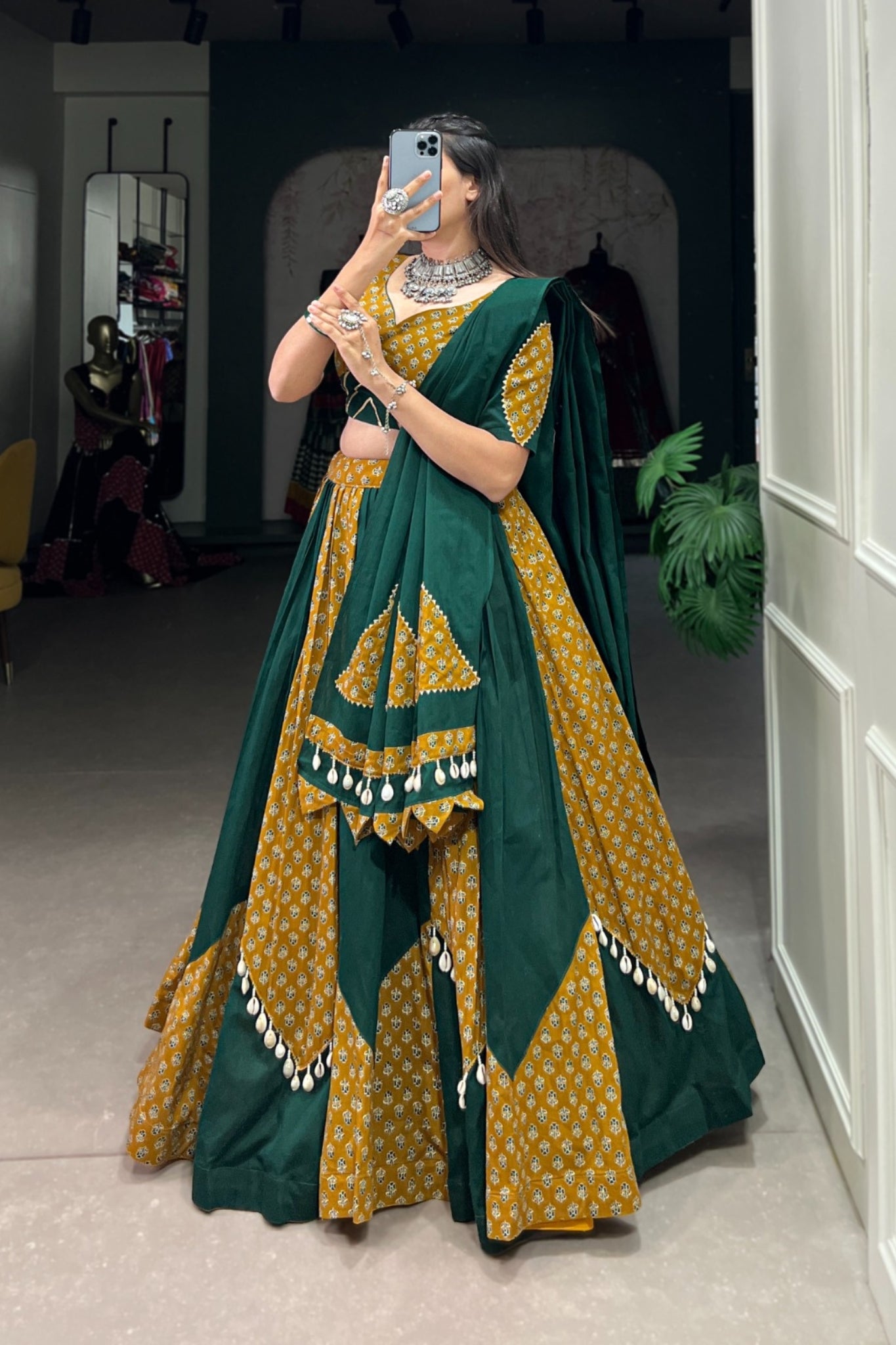 Mustard & Green Pure Cotton Chaniya Choli