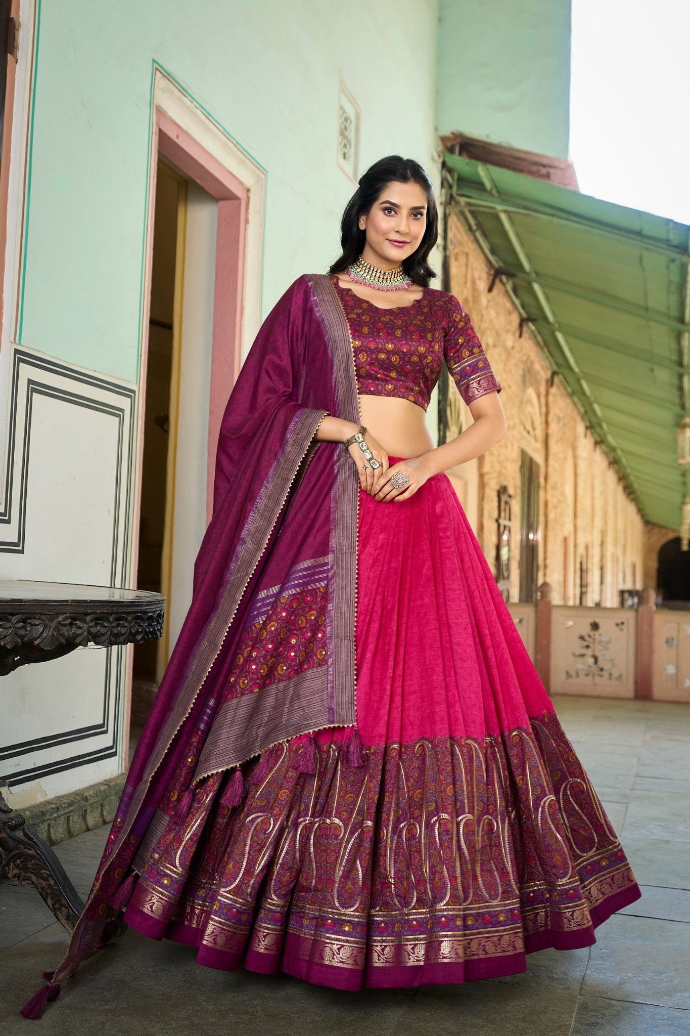 Elegance Kashmiri Printed Silk Lehenga Choli