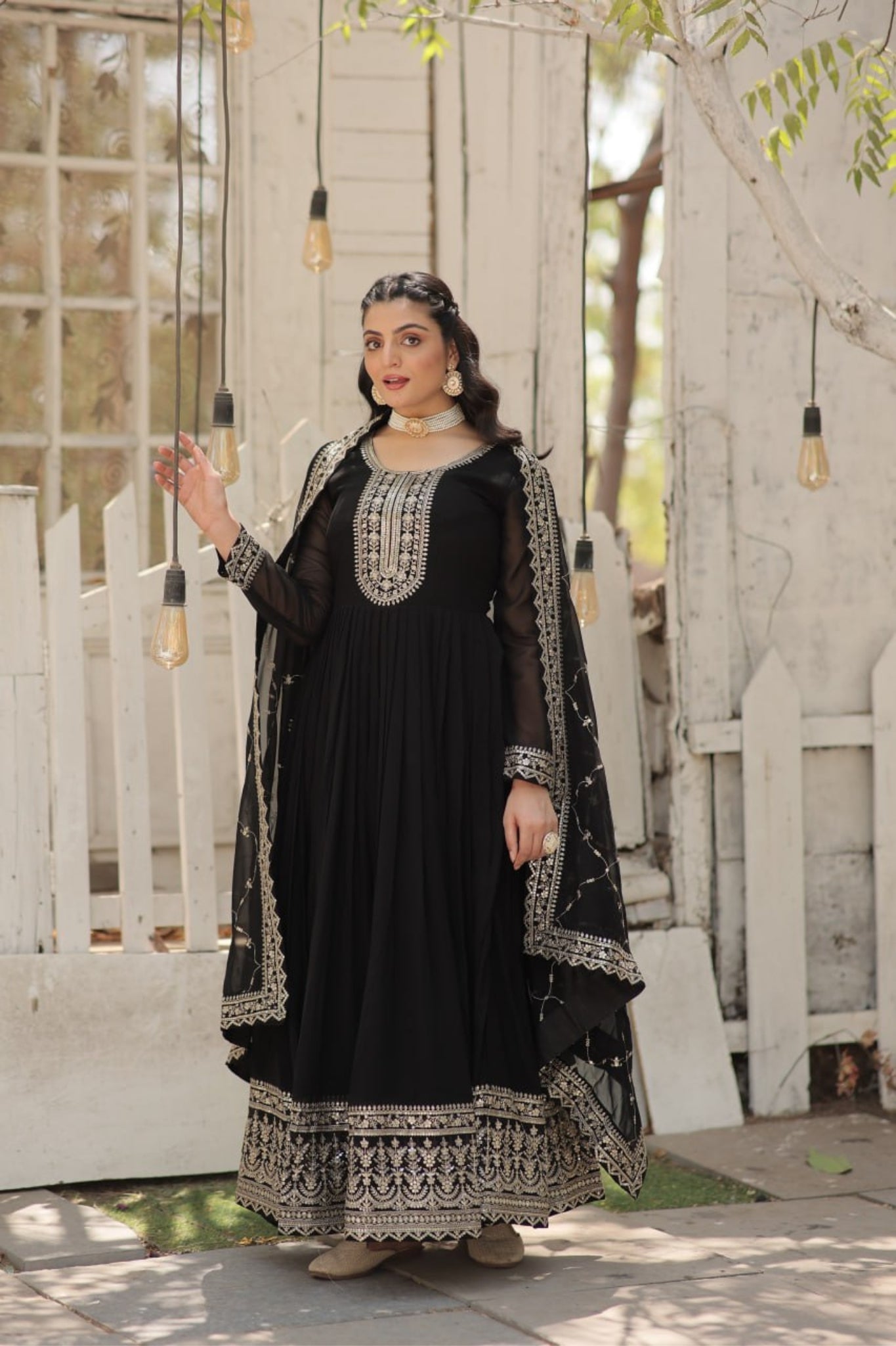 Designer Embroidered Work Stylish Gown With Dupatta Set