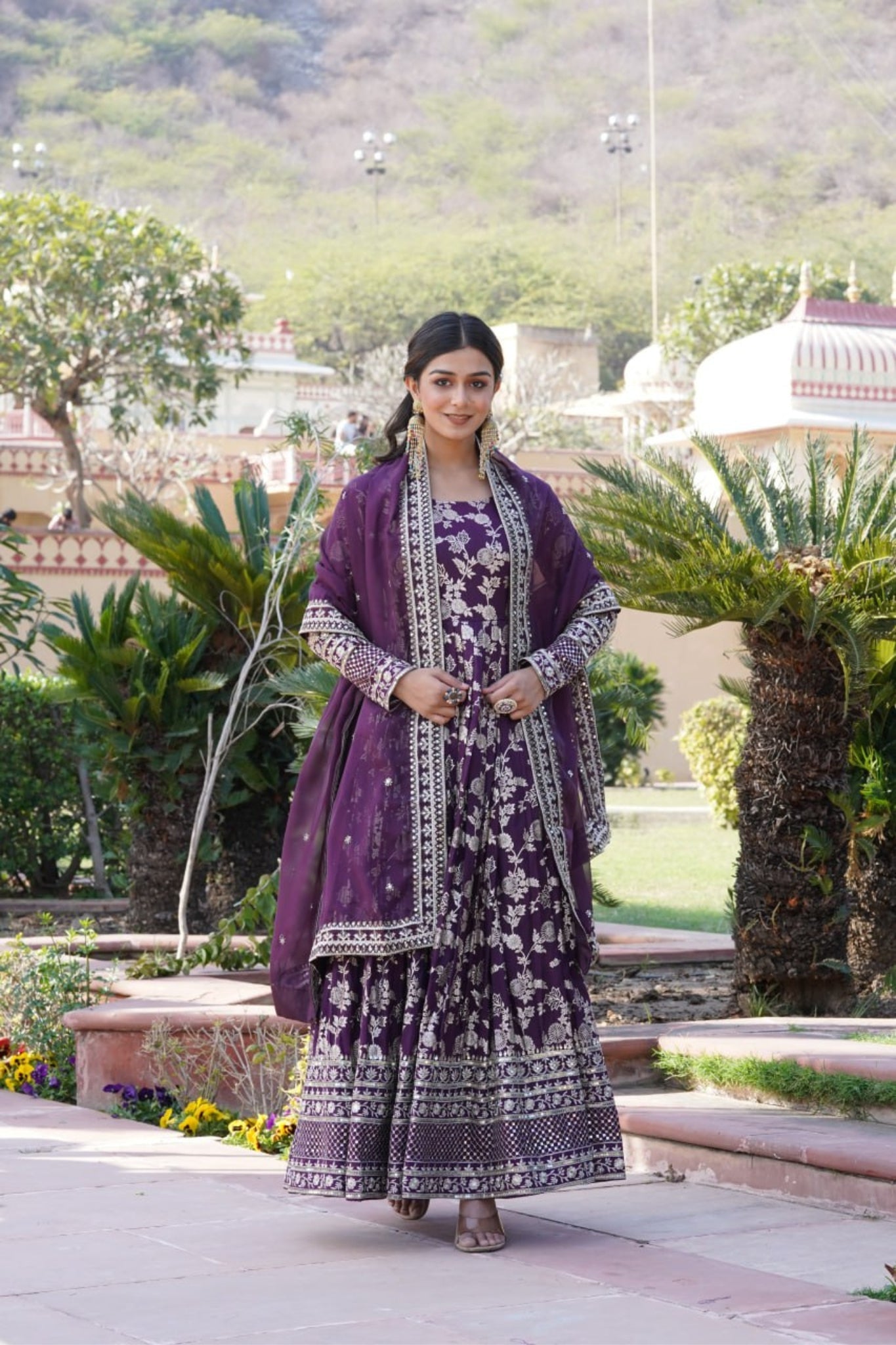 Sequins Embroidered Work Gown With Dupatta Set