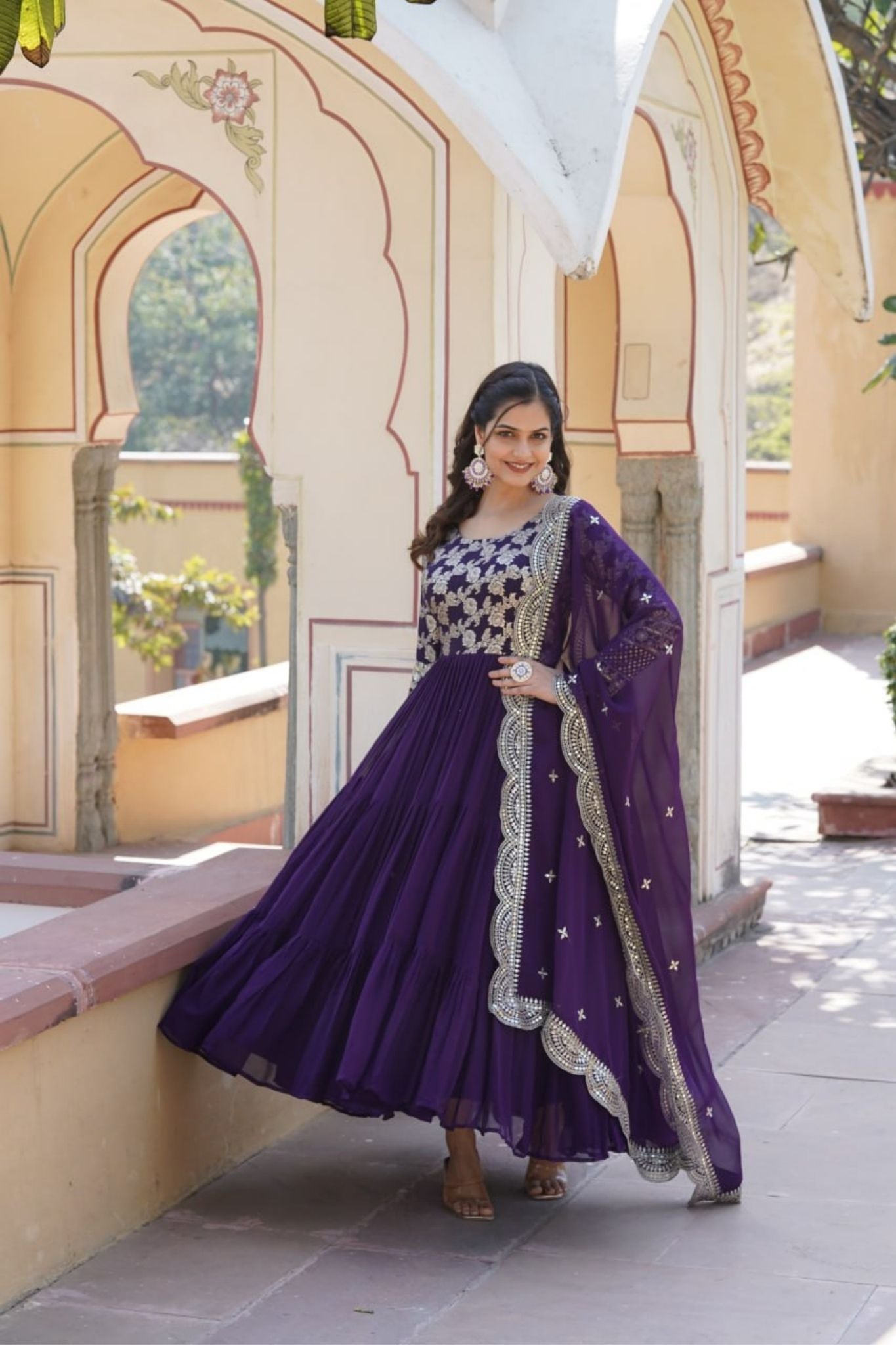 Traditional Elegance Anarkali Gown And Dupatta Set