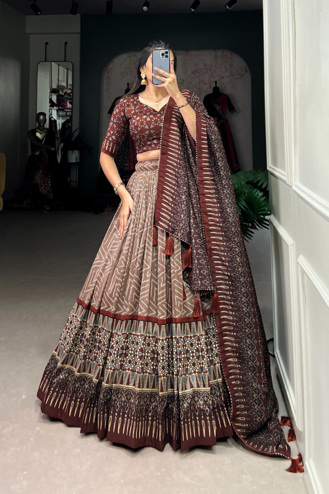 Bandhej With Ajarakh Print New Lehenga Choli