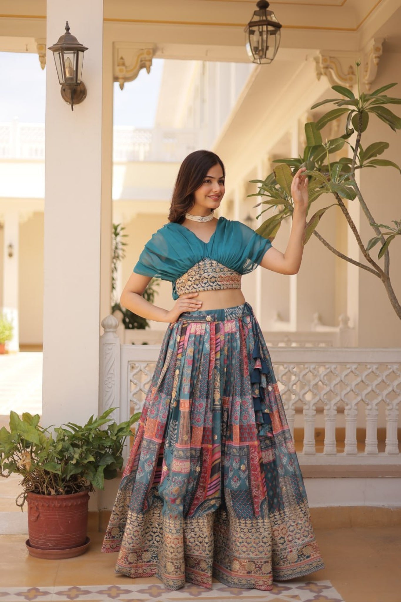 Stunning Printed With Embroidery Work Lehenga Choli