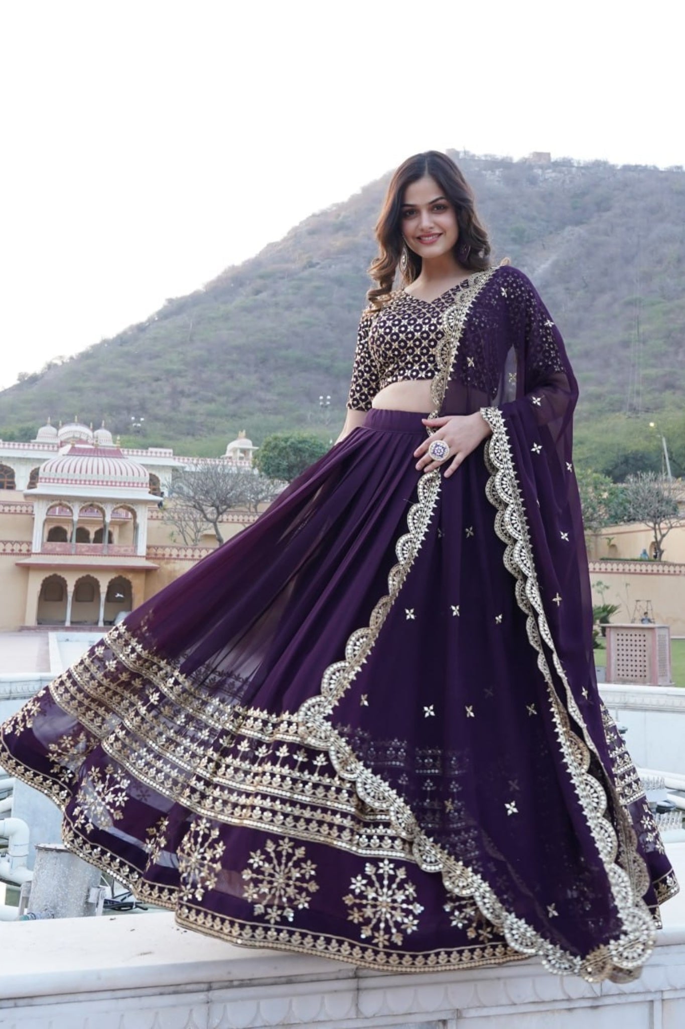 Georgette Flared Sequins And Embroidered Lehenga Choli