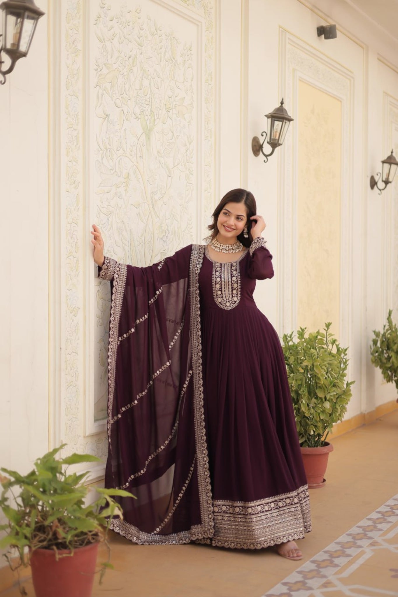 Designer Embroidered Work Stylish Gown With Dupatta Set