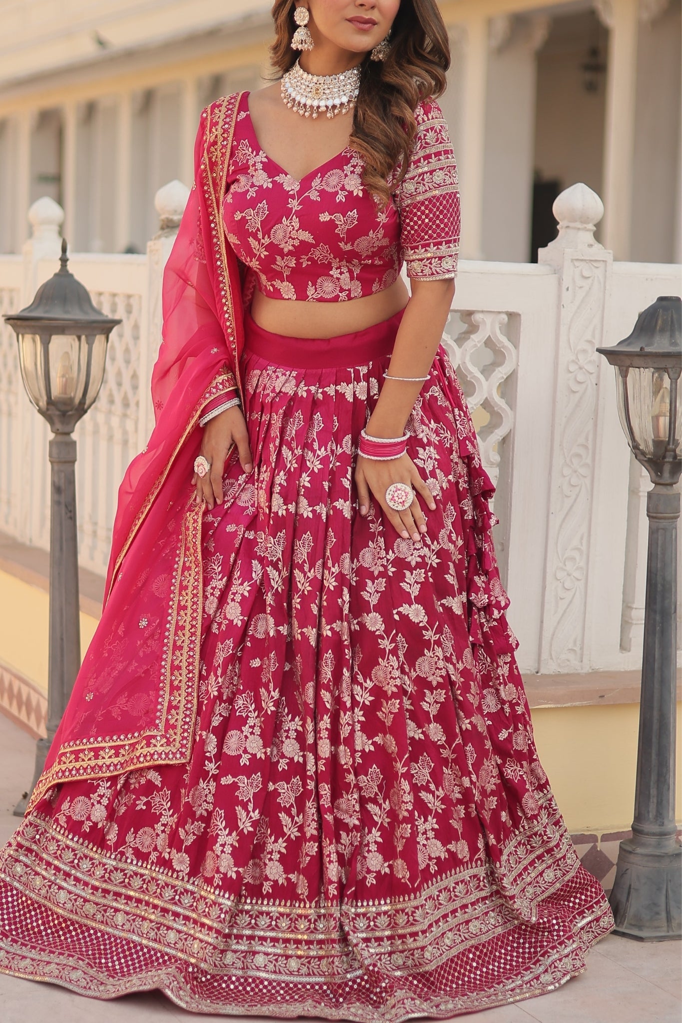 Elevate Stylish With Designer Jacquard Lehenga Choli