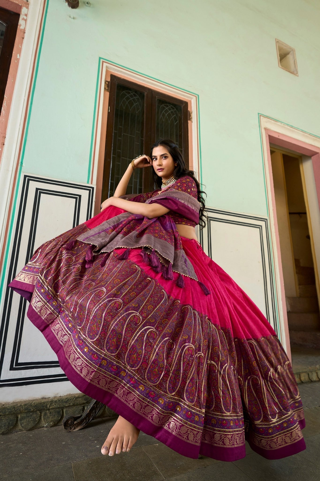 Elegance Kashmiri Printed Silk Lehenga Choli