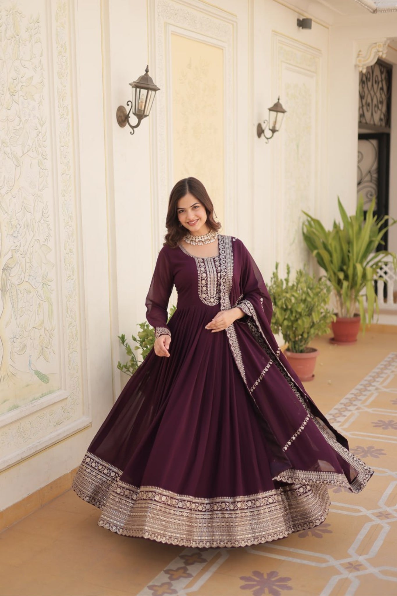 Designer Embroidered Work Stylish Gown With Dupatta Set