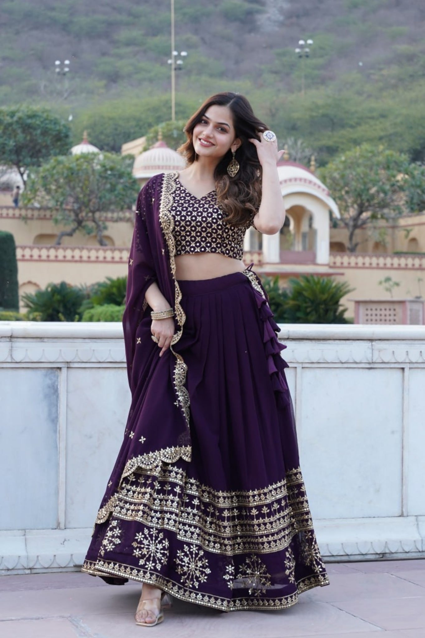 Georgette Flared Sequins And Embroidered Lehenga Choli