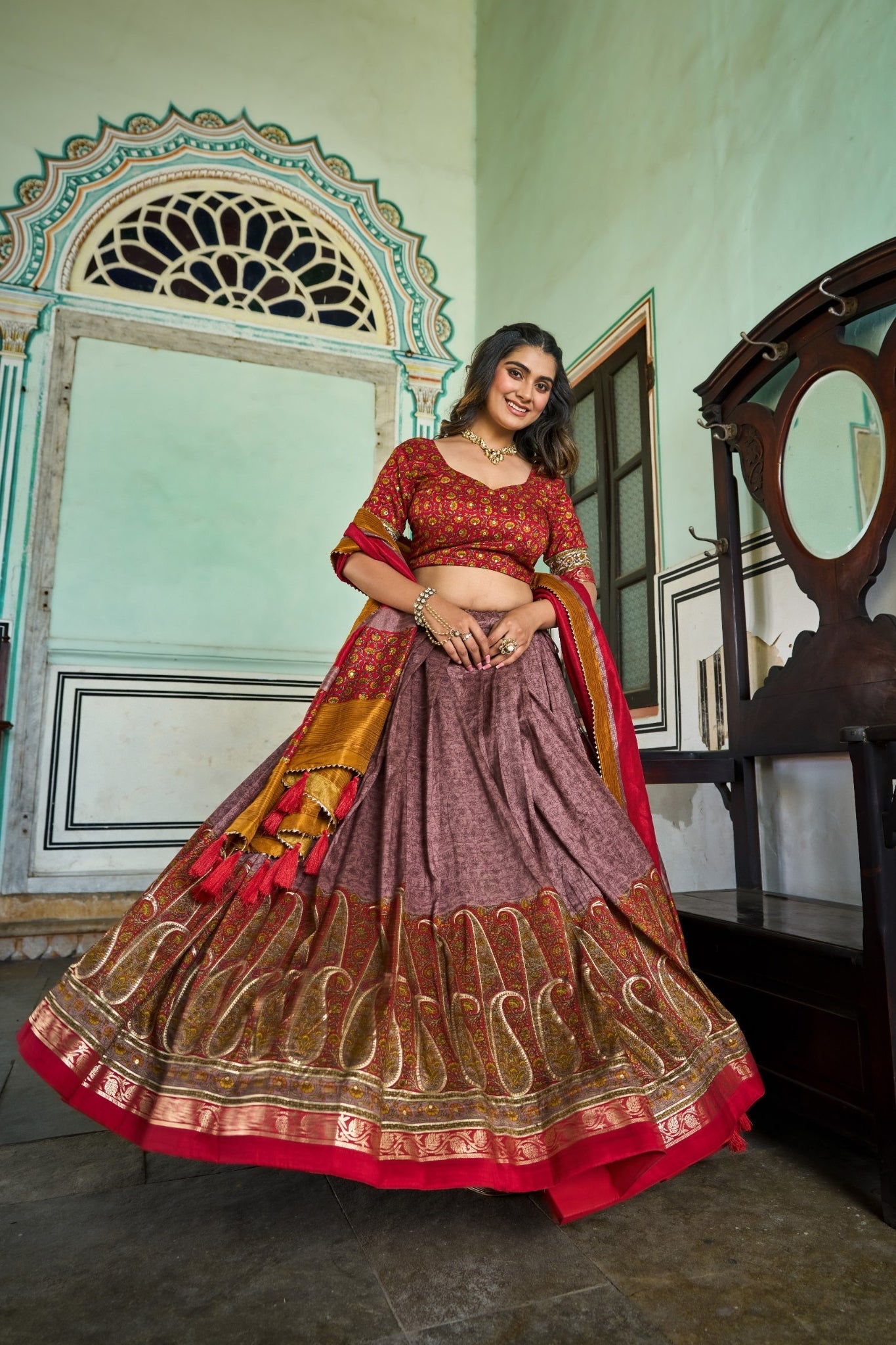 Elegance Kashmiri Printed Silk Lehenga Choli