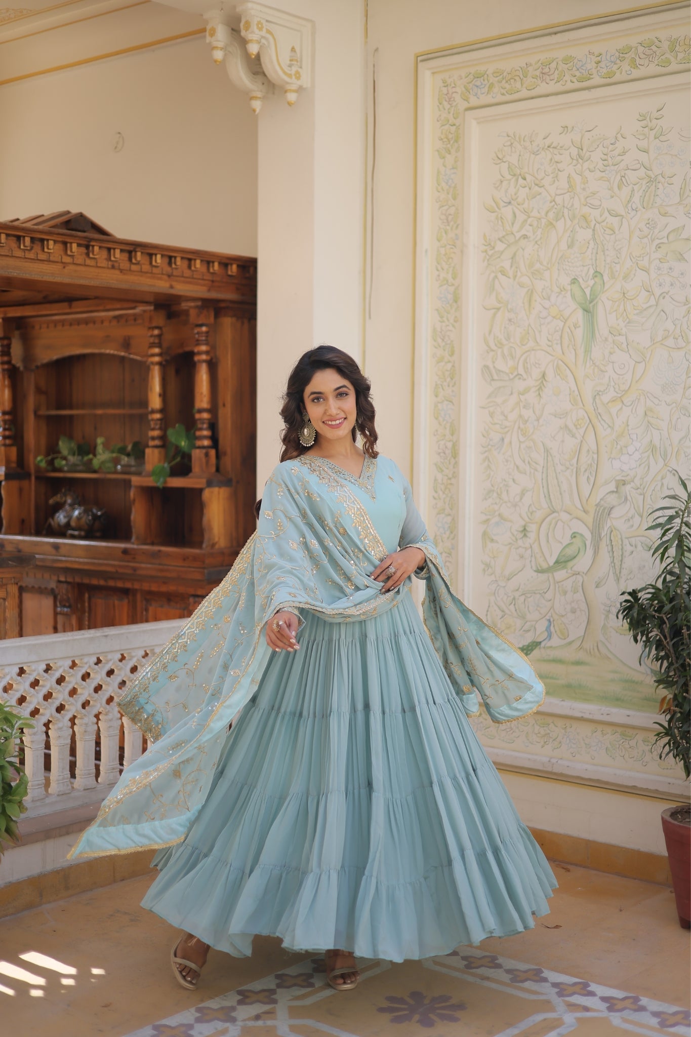 The Perfect Elegance Unique Embroidered Gown with Dupatta Set