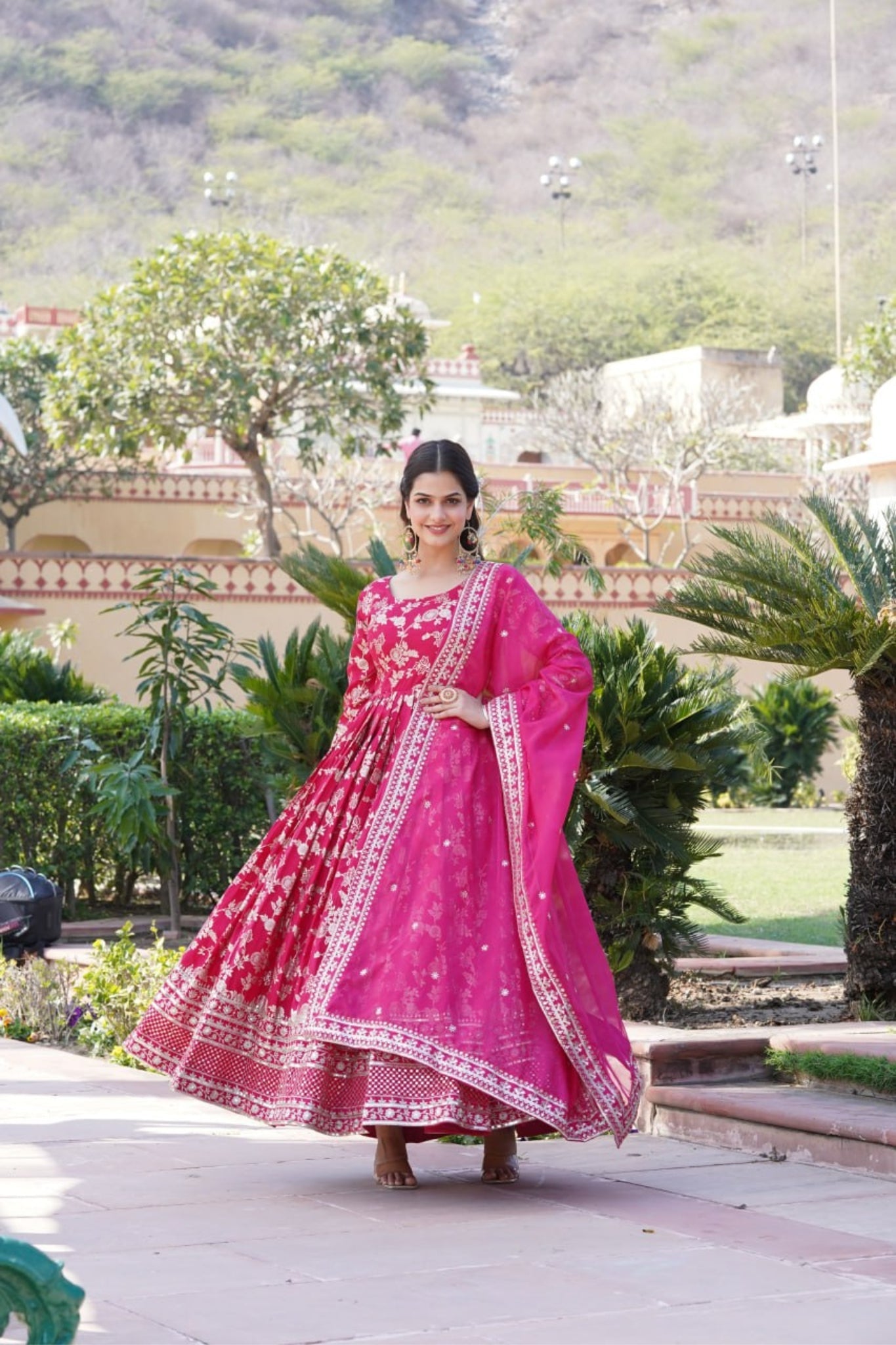 Sequins Embroidered Work Gown With Dupatta Set