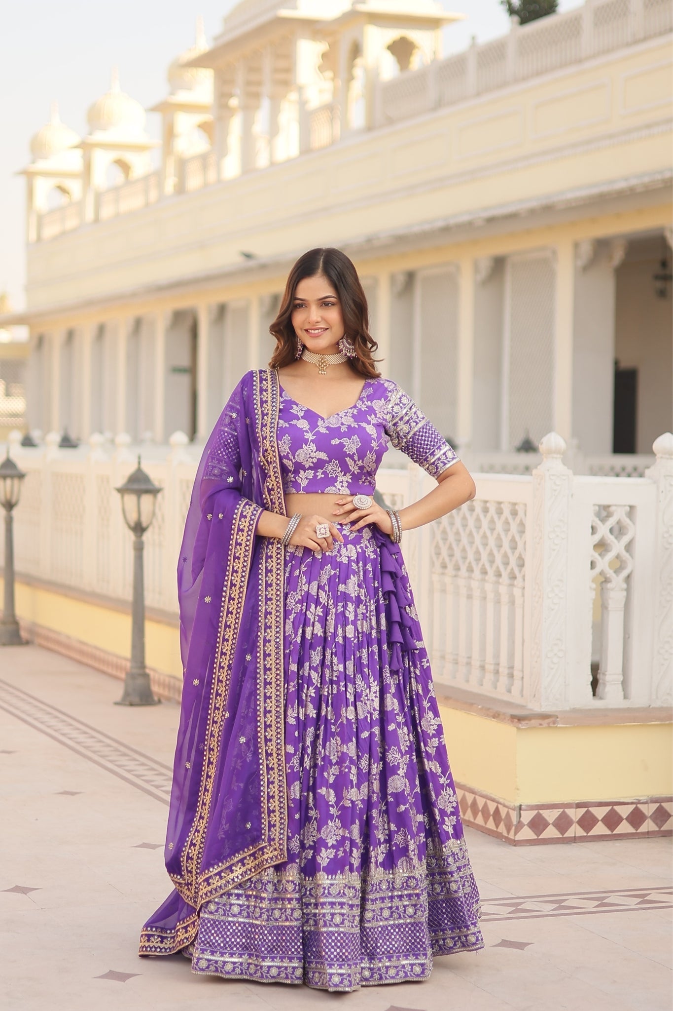 Elevate Stylish With Designer Jacquard Lehenga Choli