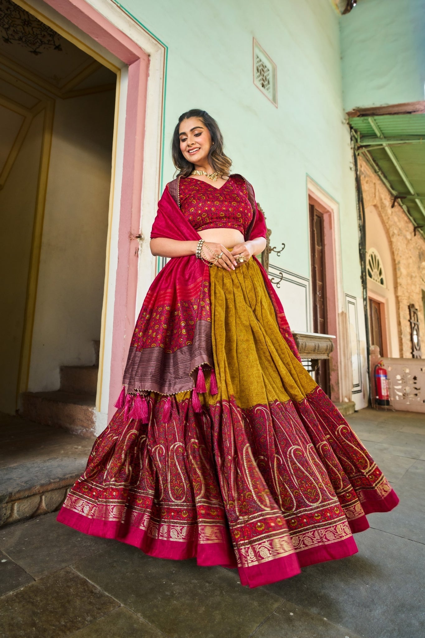 Elegance Kashmiri Printed Silk Lehenga Choli