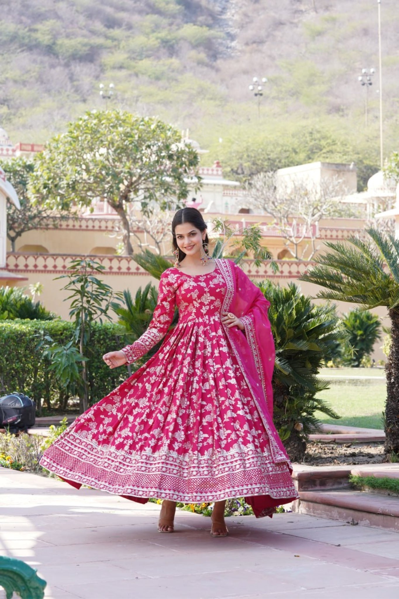 Sequins Embroidered Work Gown With Dupatta Set