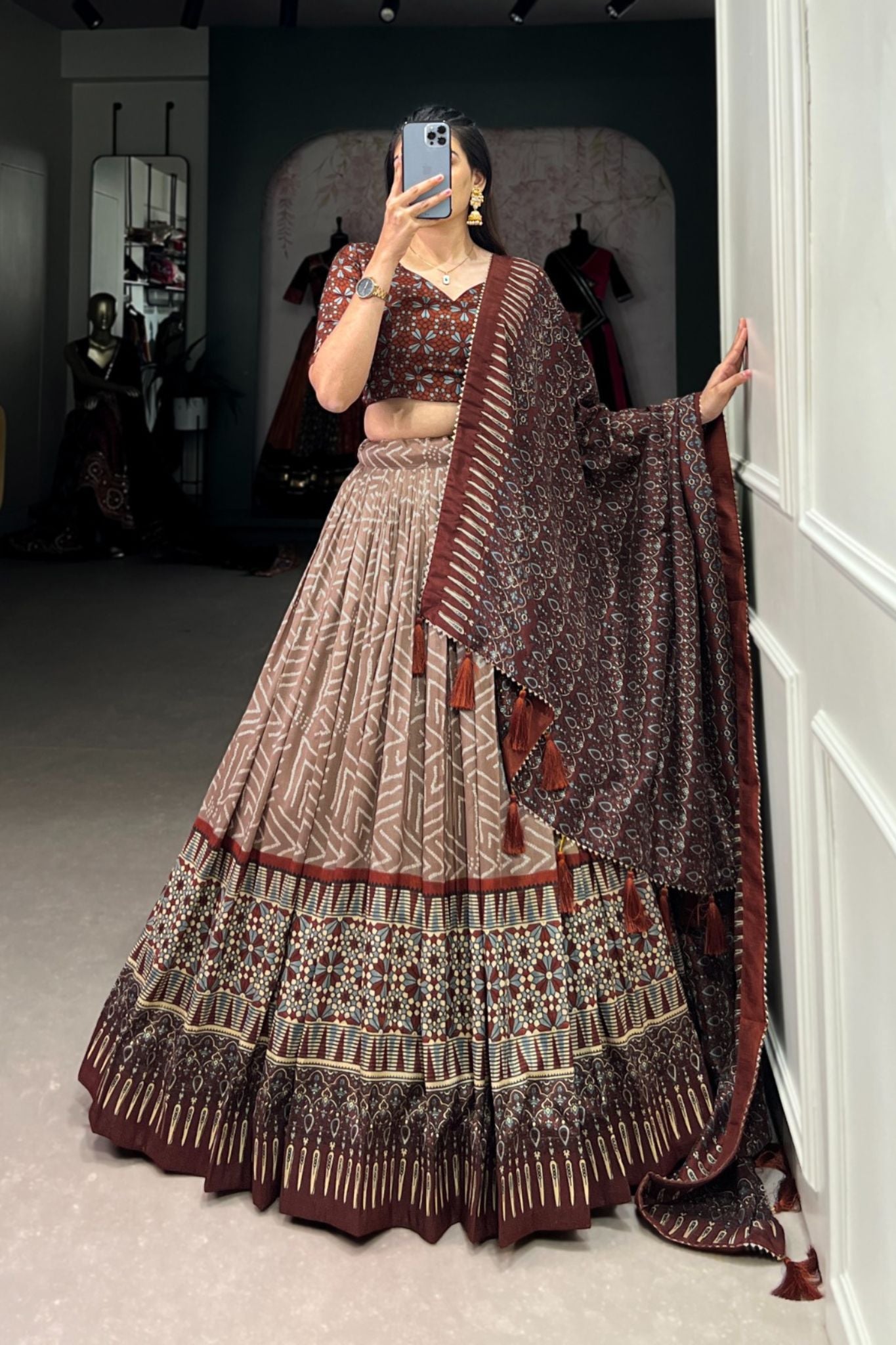 Bandhej With Ajarakh Print New Lehenga Choli