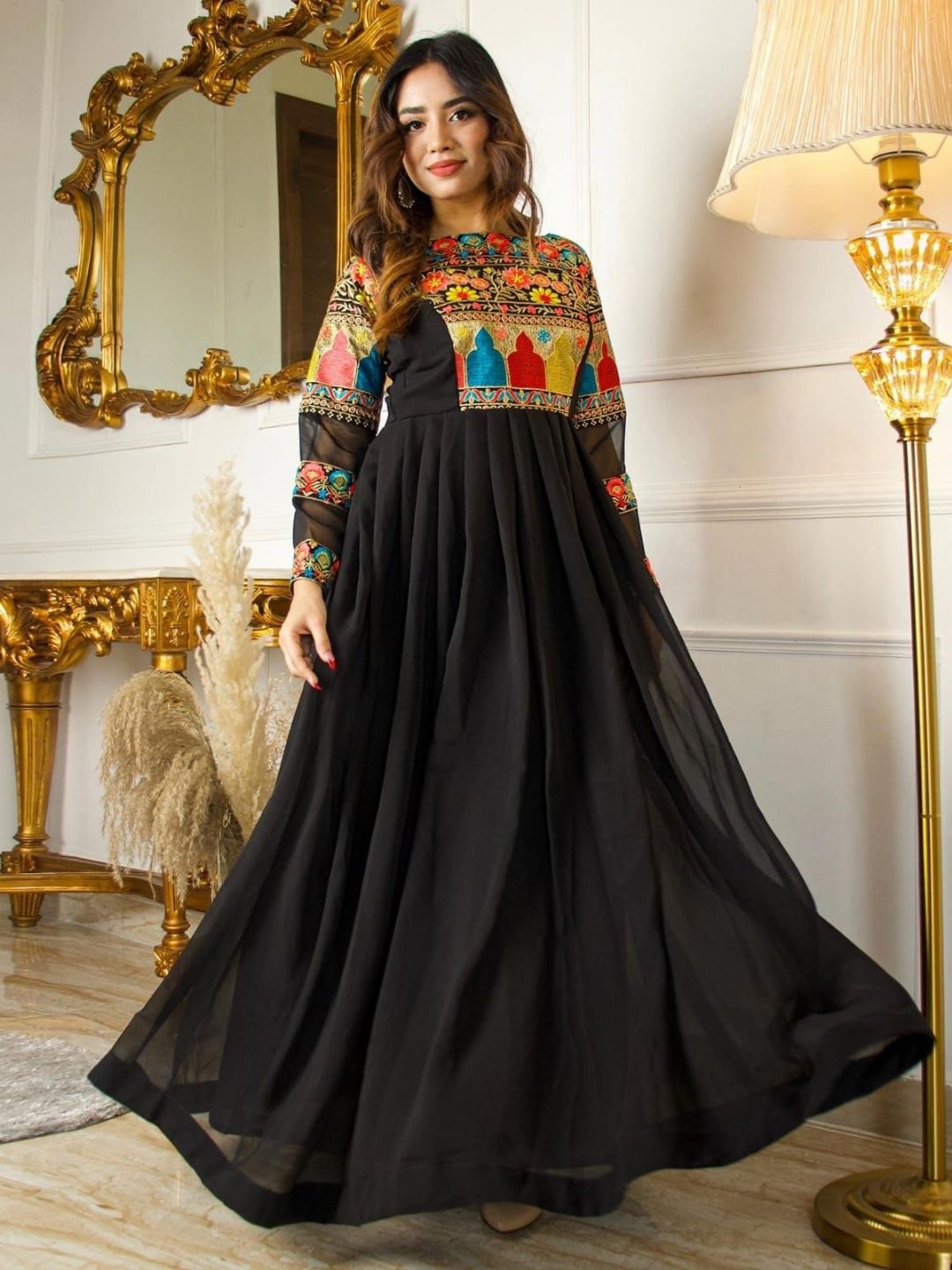 Floor Touch Gowns | Omzara | Fancy gowns, Gowns, Wedding anarkali dress