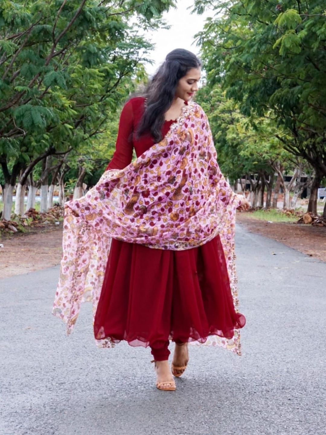 Buy Blue Rayon Plain Round Anarkali Set With Bandhej Dupatta For Women by  Pheeta Online at Aza Fashions.