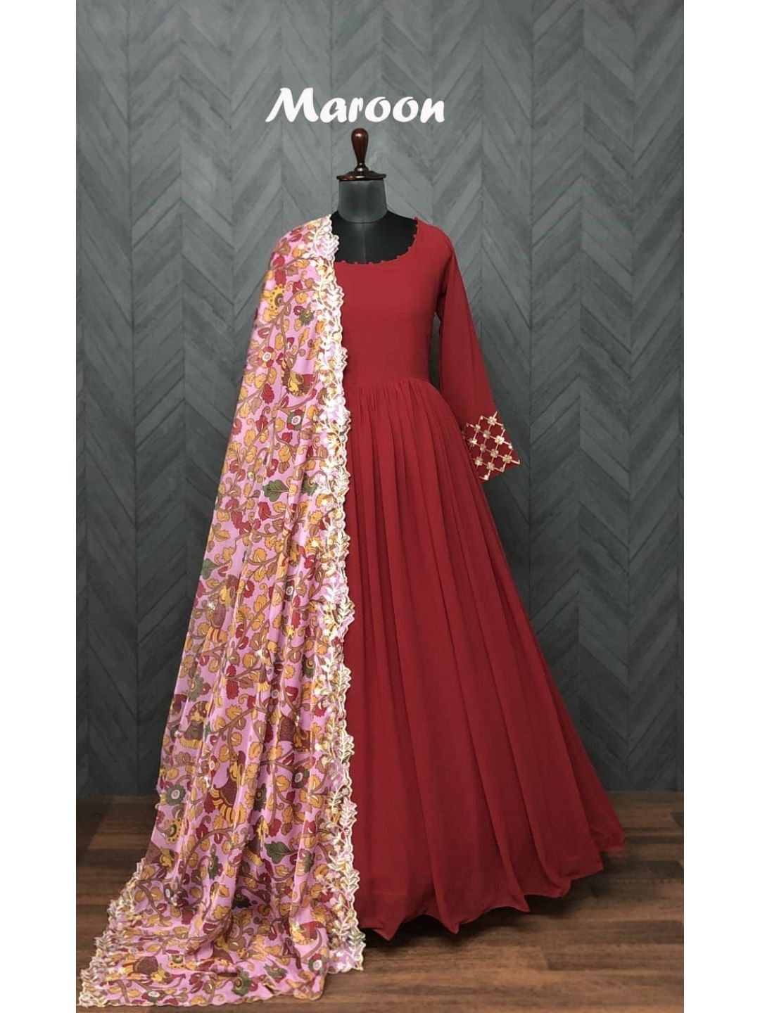 Buy Coral Plain Chiffon Silk Anarkali Suit Online | PinkPhulkari California