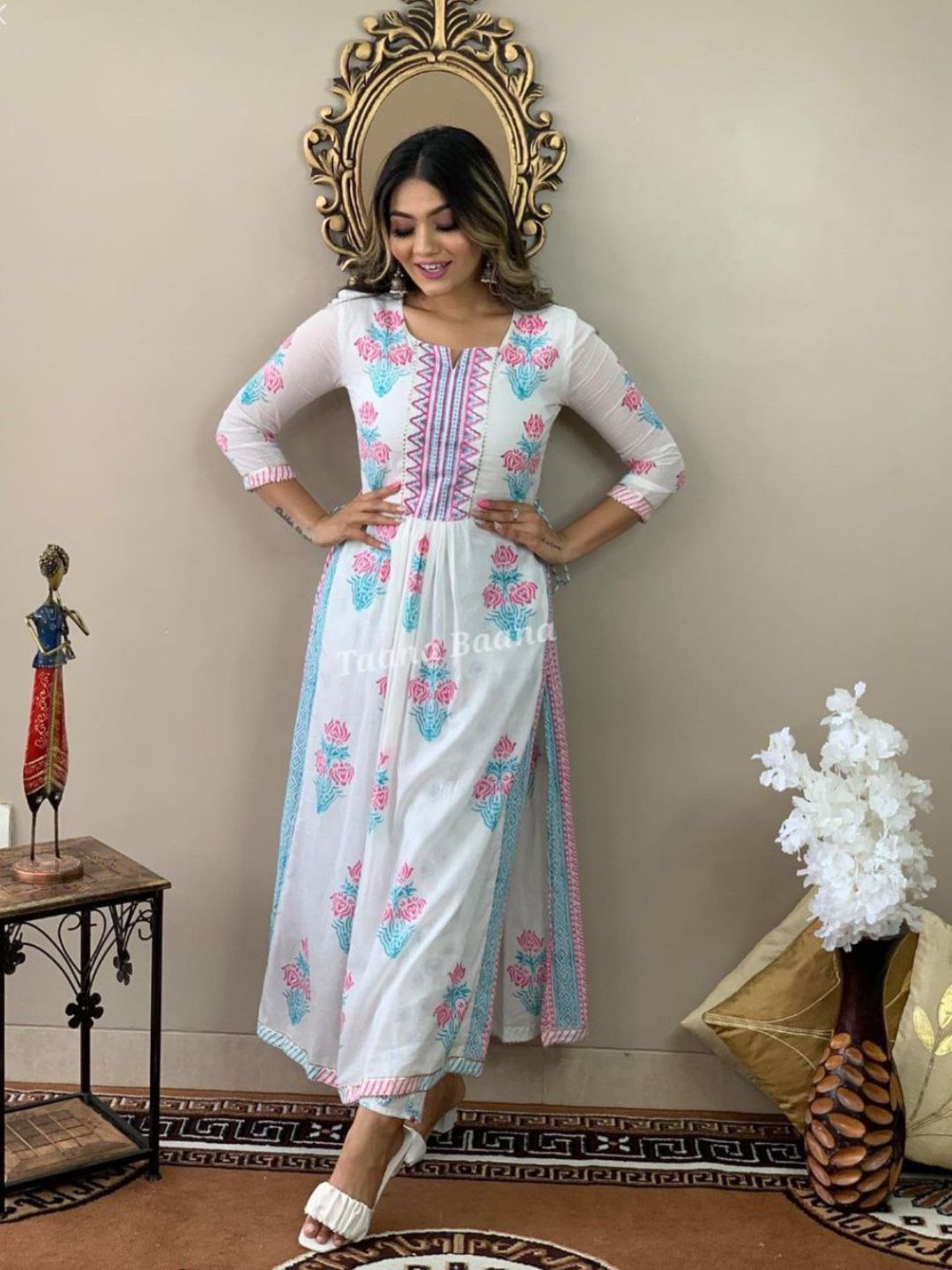 Cotton kurti and pant with bandhani dupatta - Kurti Fashion