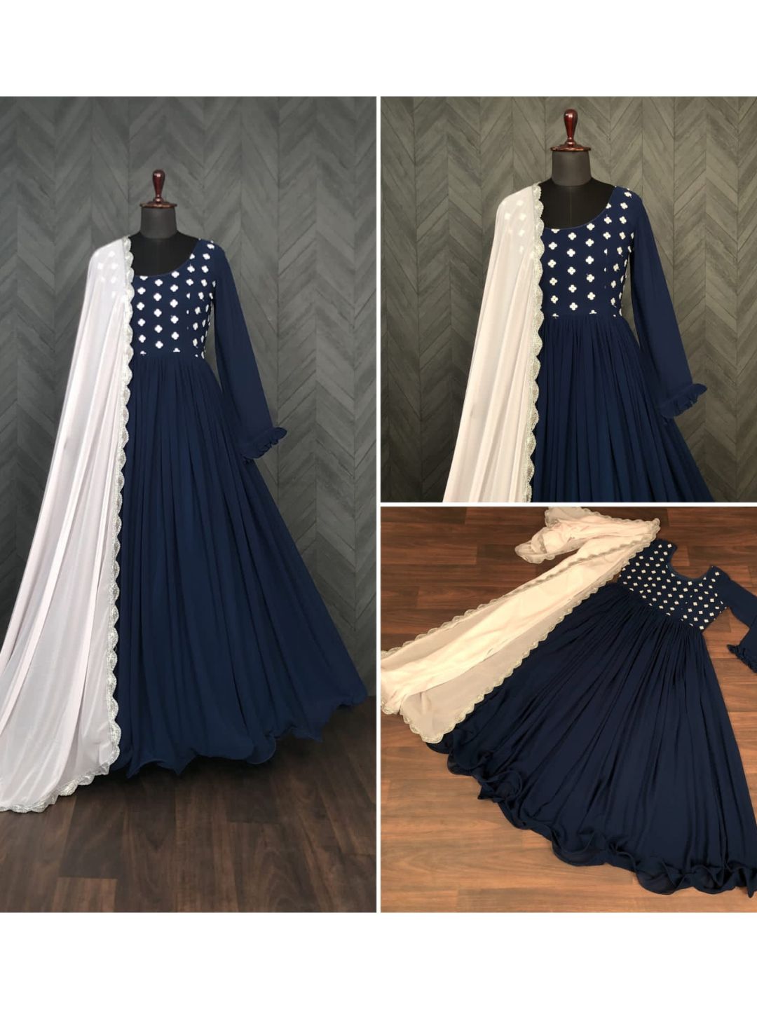 Navy Blue Color Georgette Admirable Readymade Gown With Dupatta | Gown with  dupatta, Navy blue color, Gowns