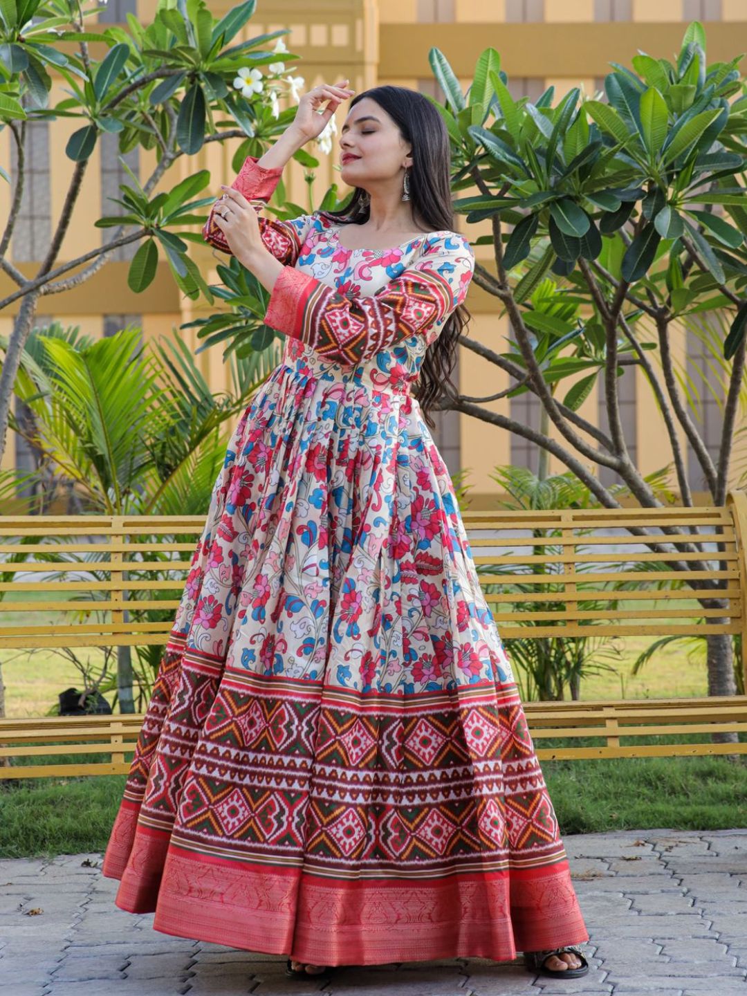 Anarkali Long Gown With Banarasi Brocade Design In Yoke | JCS Fashions